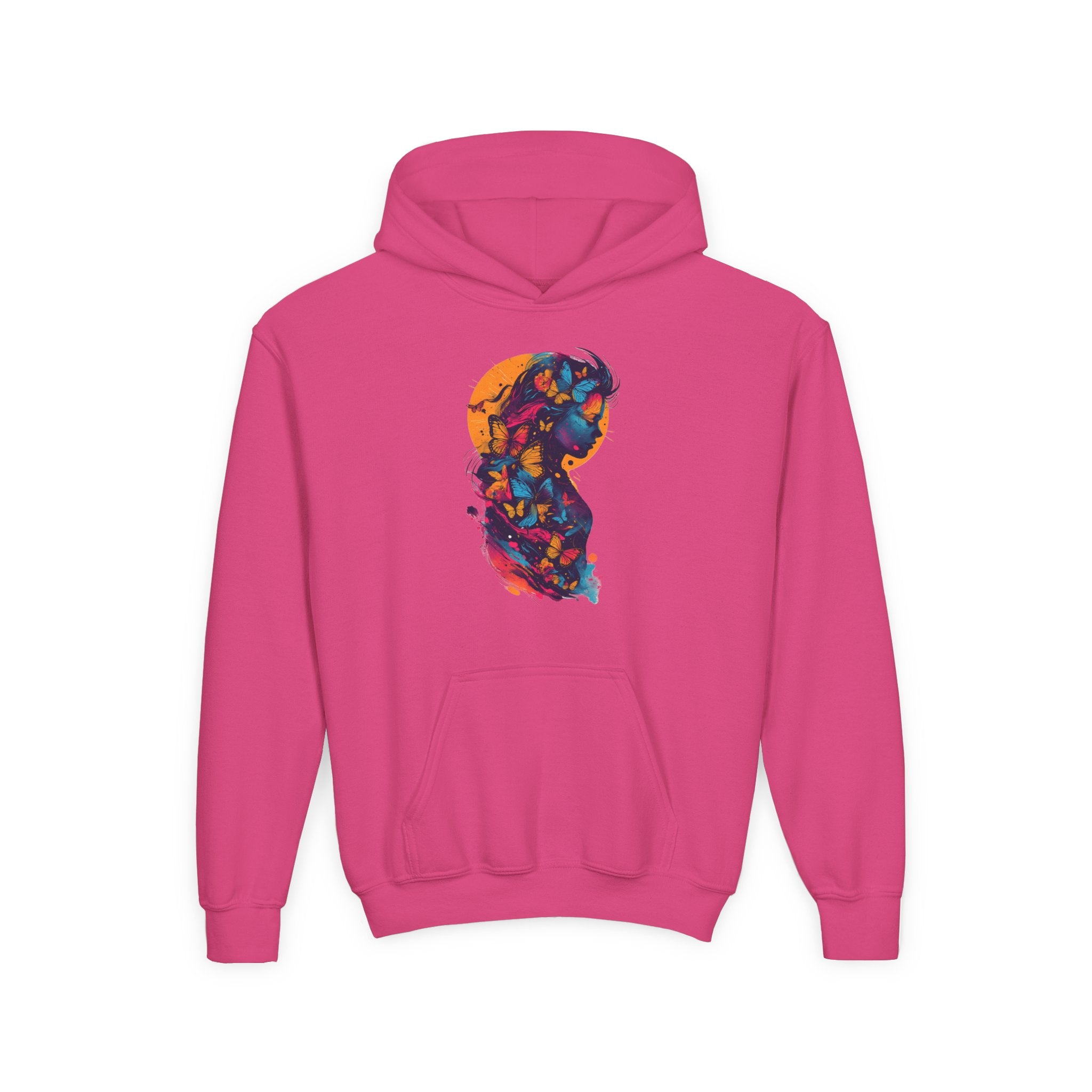 Youth Hoodie — Colorful Butterfly Silhouette Kids Pullover