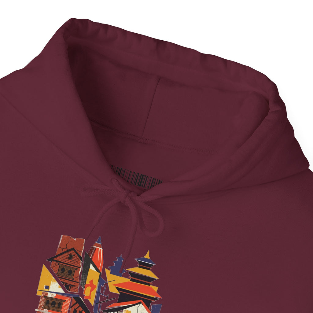 Cityscape Collage Hoodie — Colorful Urban Architecture Graphic Hoodie