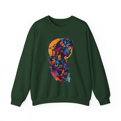 Butterfly Silhouette Crewneck Sweatshirt — Colorful Butterfly Profile Graphic