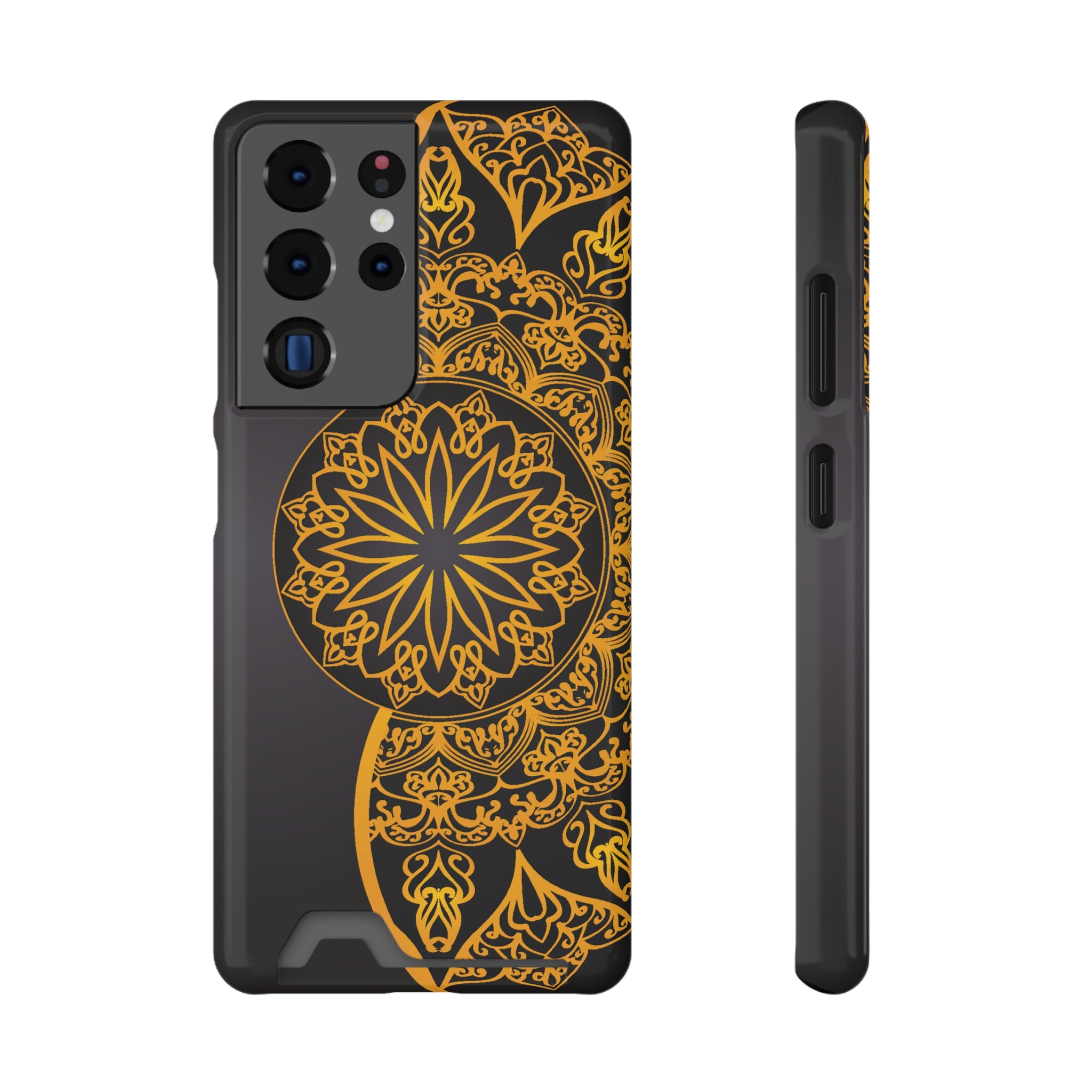 Elegant Mandala Phone Case With Card Holder, Boho Chic Gift, Smartphone Protector, Functional Accessory, Stylish Tech Decor