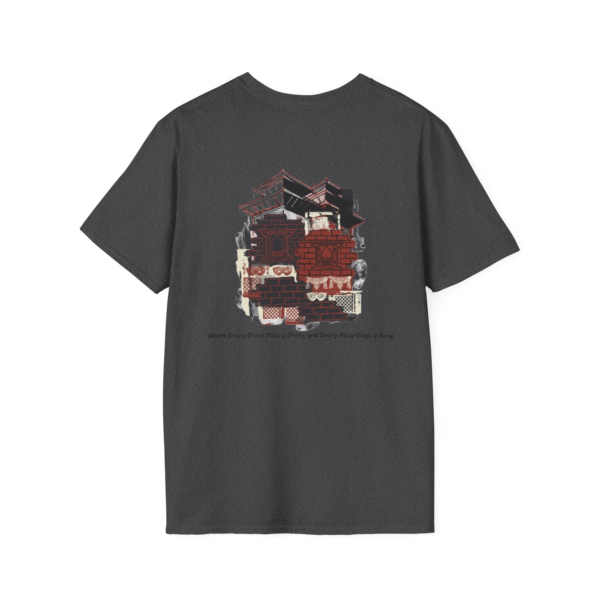 Vintage Suitcase Stack T-Shirt — Travel Collage Back Graphic (When Every Story Begins A Journey)