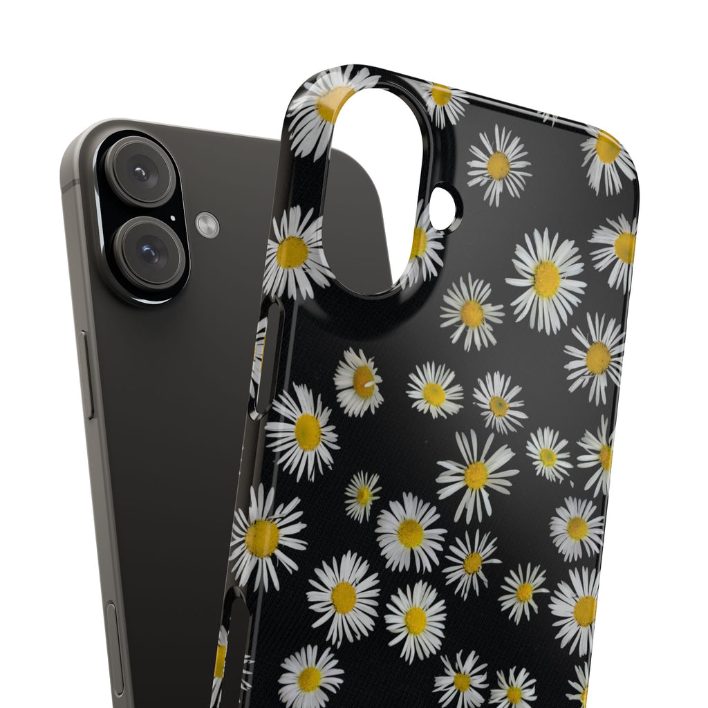 Daisy Pattern Slim Phone Case — Black Background Floral iPhone Case