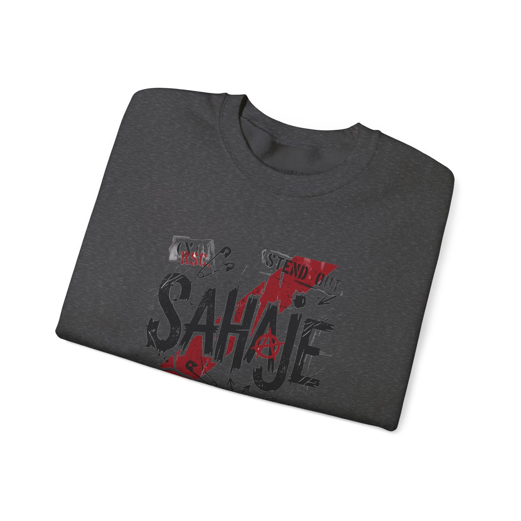 Crewneck Sweatshirt — 'Sahaje' Distressed Script Graphic