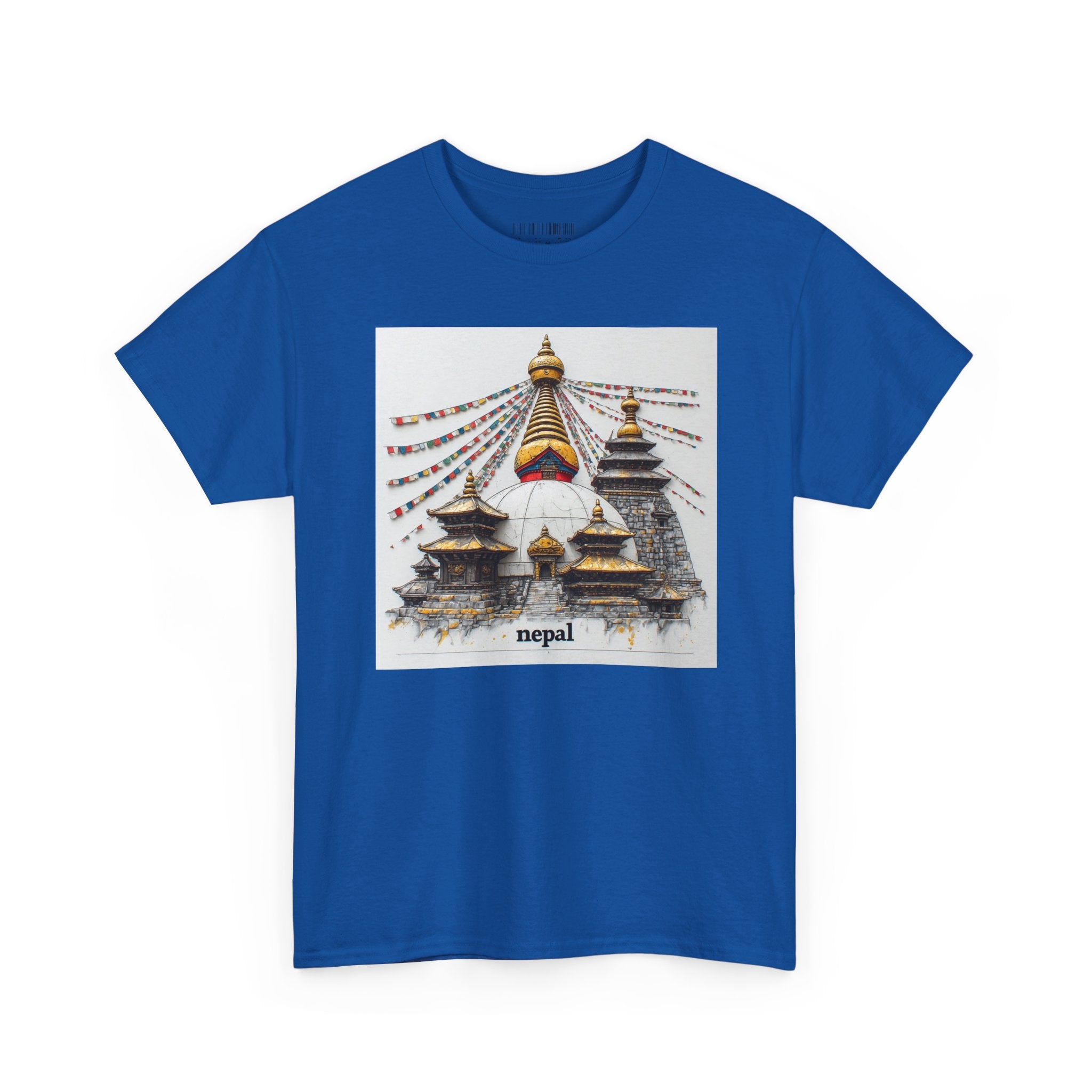 Nepal Swayambhunath Stupa T-Shirt — Buddhist Prayer Flags Travel Tee