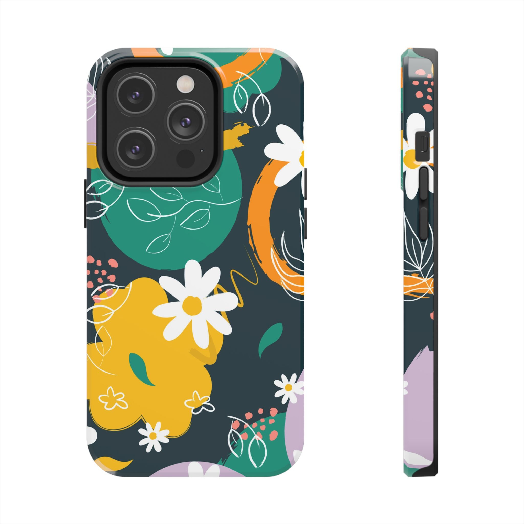 Floral Abstract Tough Phone Case — Colorful Daisies & Brushstroke Design
