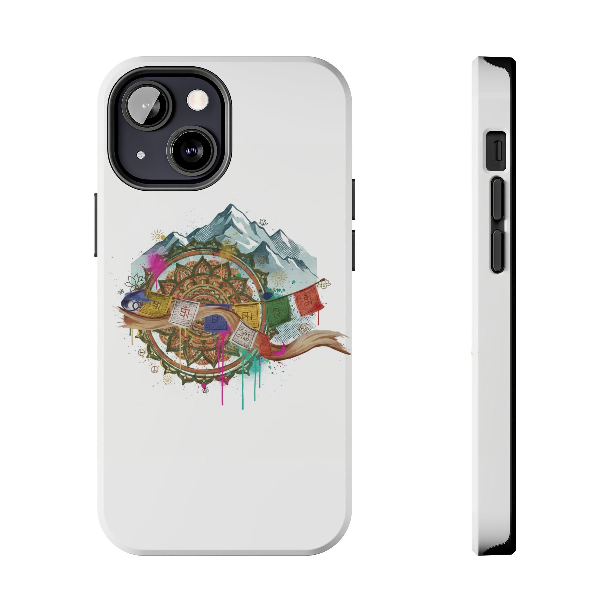 Mountain Compass Tough Phone Case with Prayer Flags & Fish Design