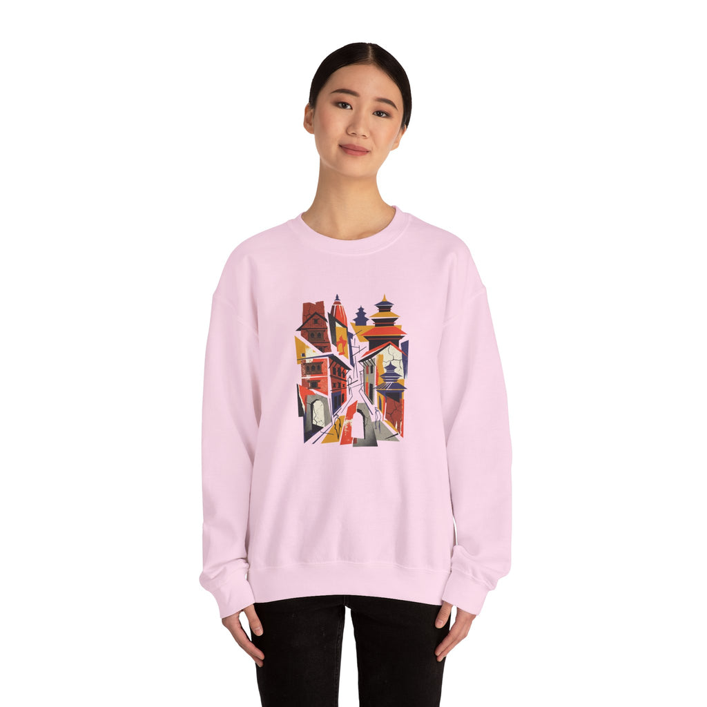 Architectural Cityscape Crewneck Sweatshirt — Abstract Urban Alley Art