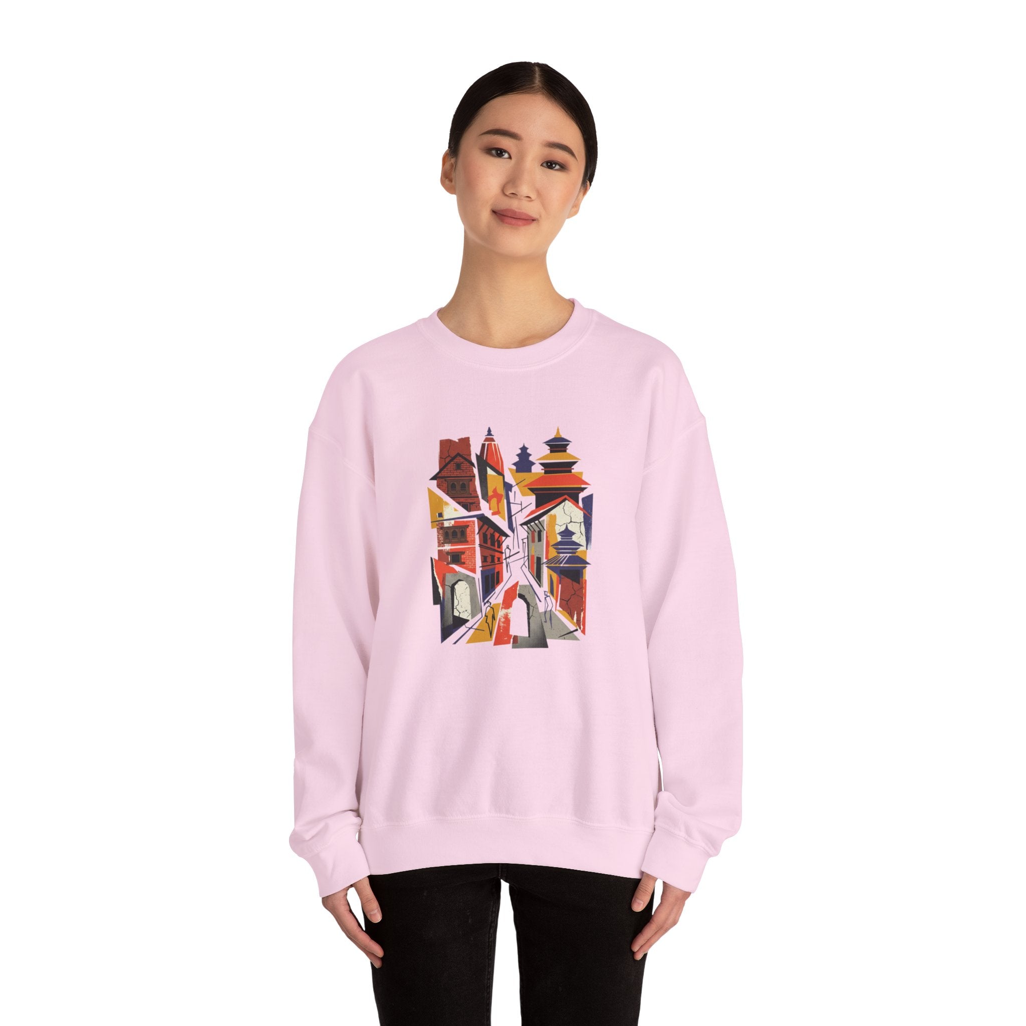 Architectural Cityscape Crewneck Sweatshirt — Abstract Urban Alley Art