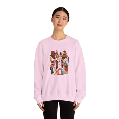 Architectural Cityscape Crewneck Sweatshirt — Abstract Urban Alley Art