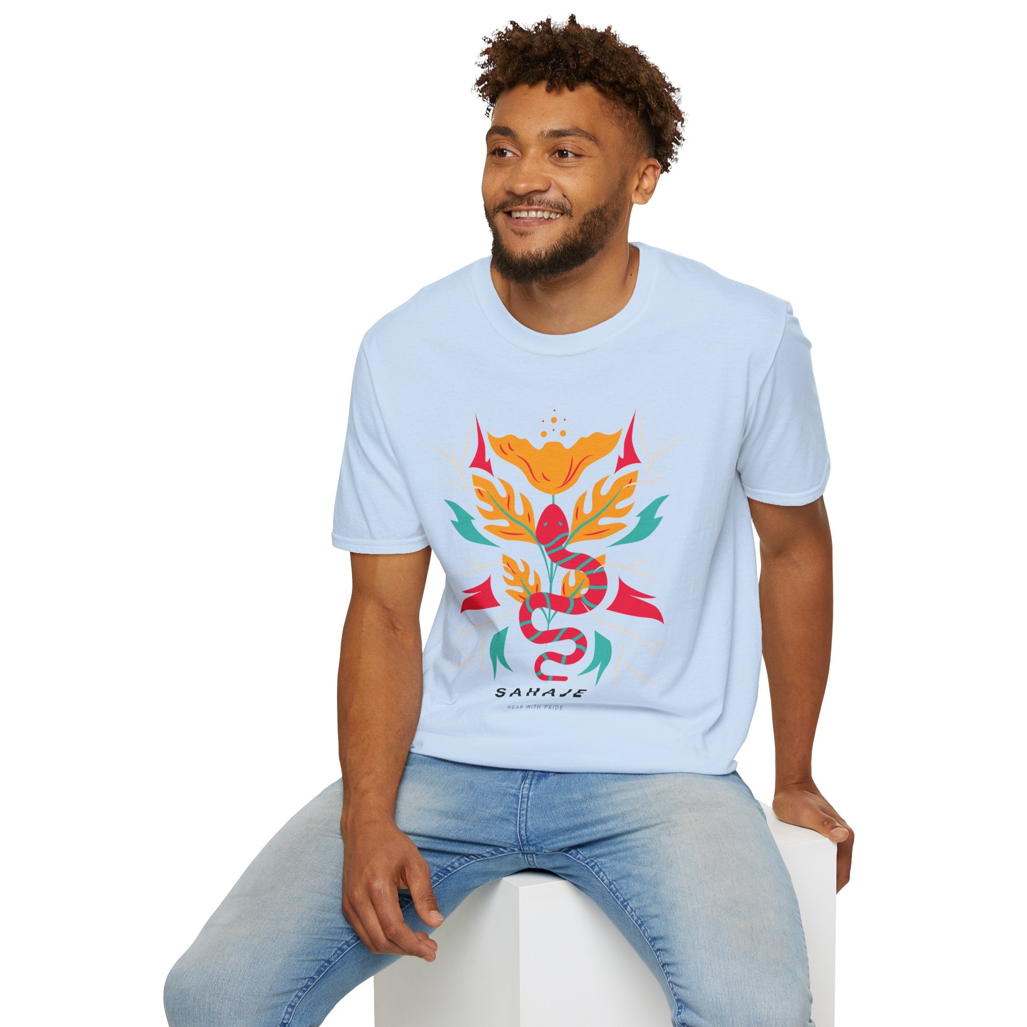 Sahaje Floral Snake Graphic T‑Shirt — Colorful Botanical Serpent Tee