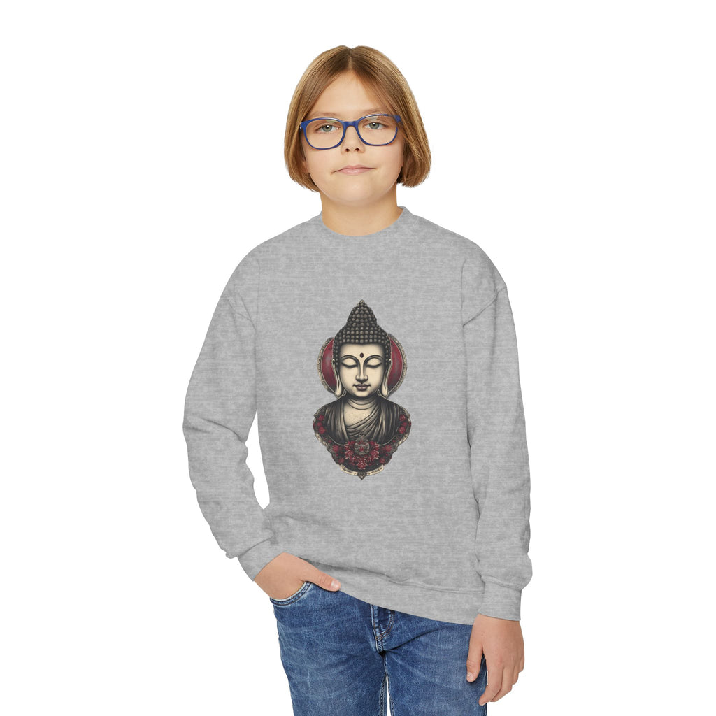 Buddha Head Crewneck Sweatshirt — Youth Mindfulness Graphic Pullover