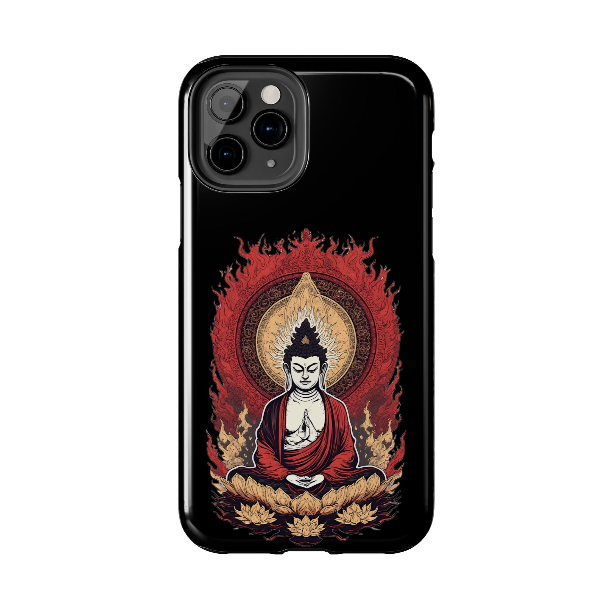 Buddha Meditation Tough Phone Case — Flame Halo Lotus Spiritual Protective Cover