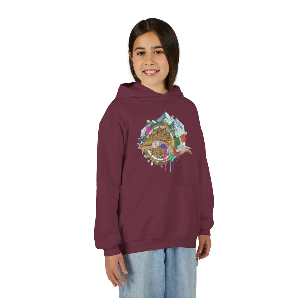Youth Hoodie — Colorful Mountain Adventure Graphic