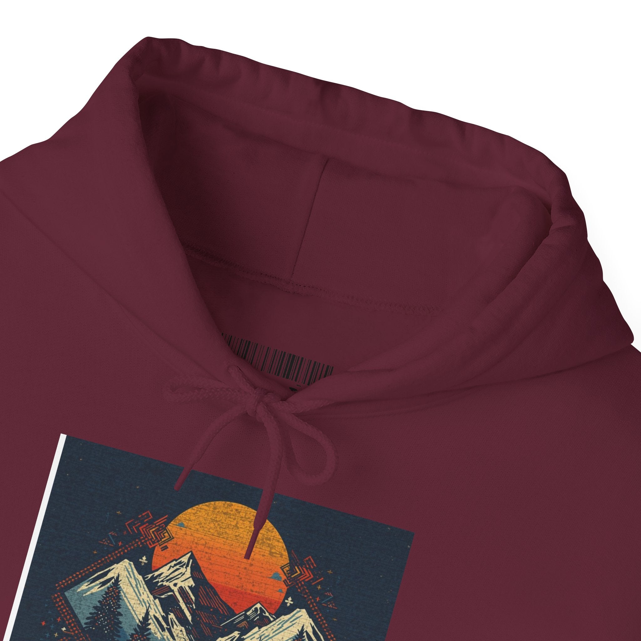 Mountain Sunset Hoodie – Retro Geometric Peaks & Rising Sun Sweatshirt