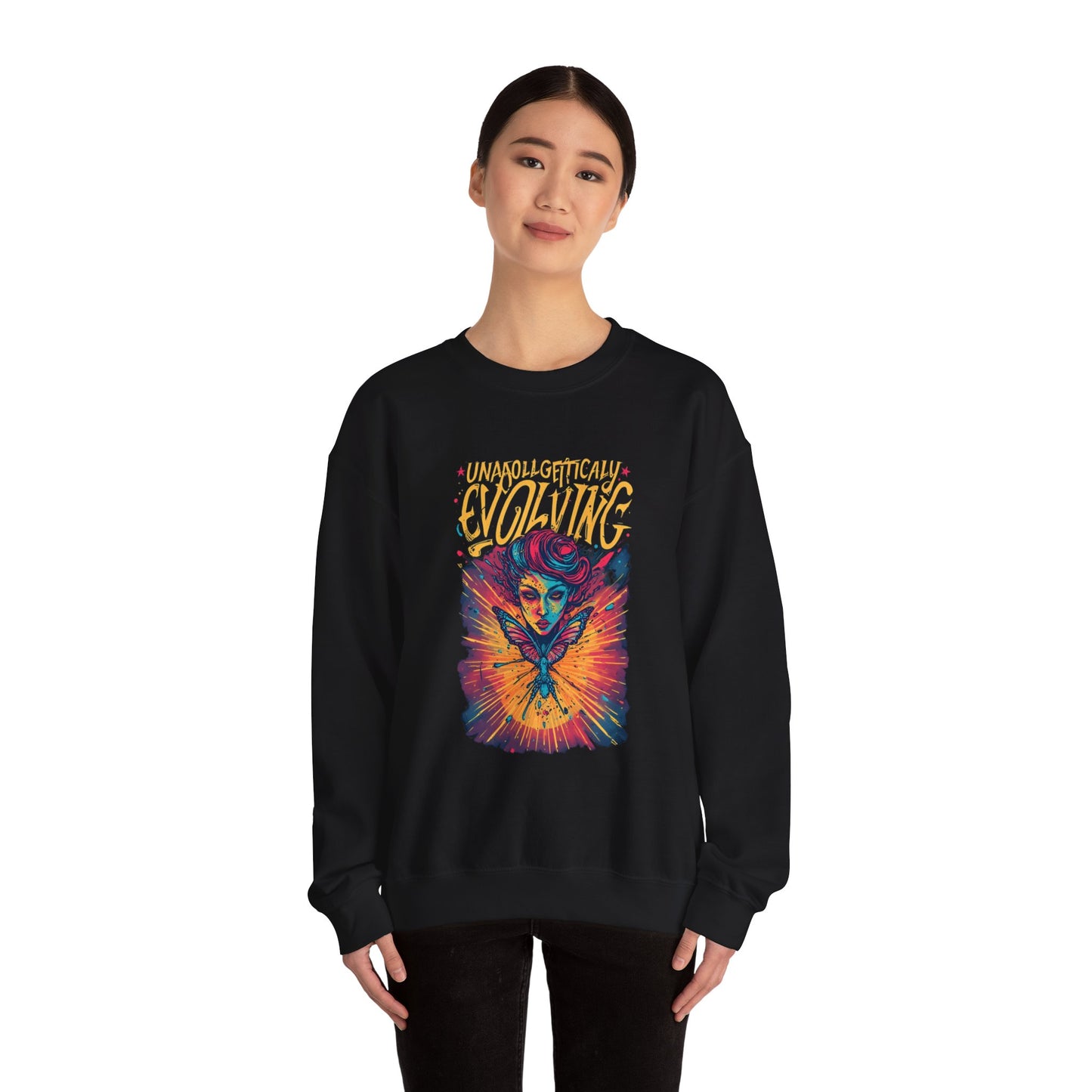 Evolving Butterfly Crewneck Sweatshirt — "Unafraid, Authentically Evolving" Inspirational Pullover