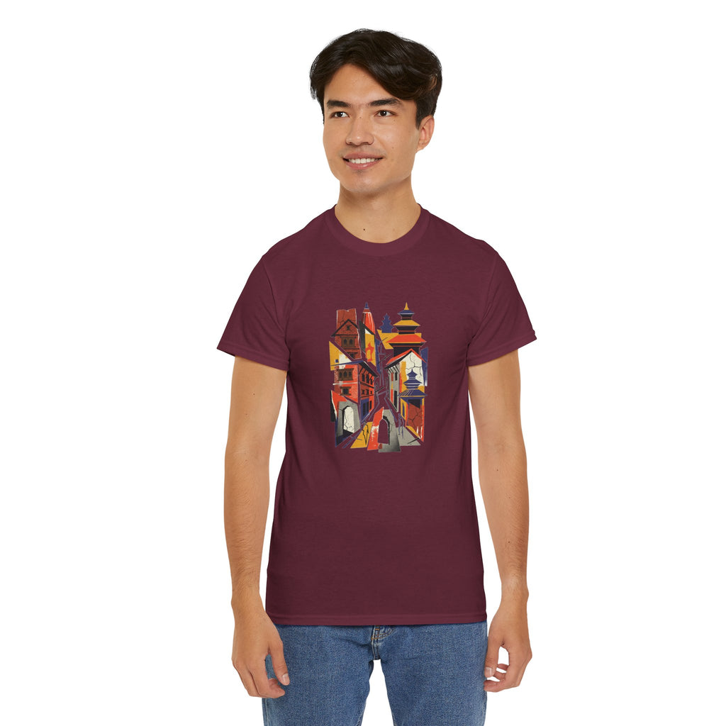 Cityscape Abstract Tee — Colorful Urban Architecture Graphic T‑Shirt