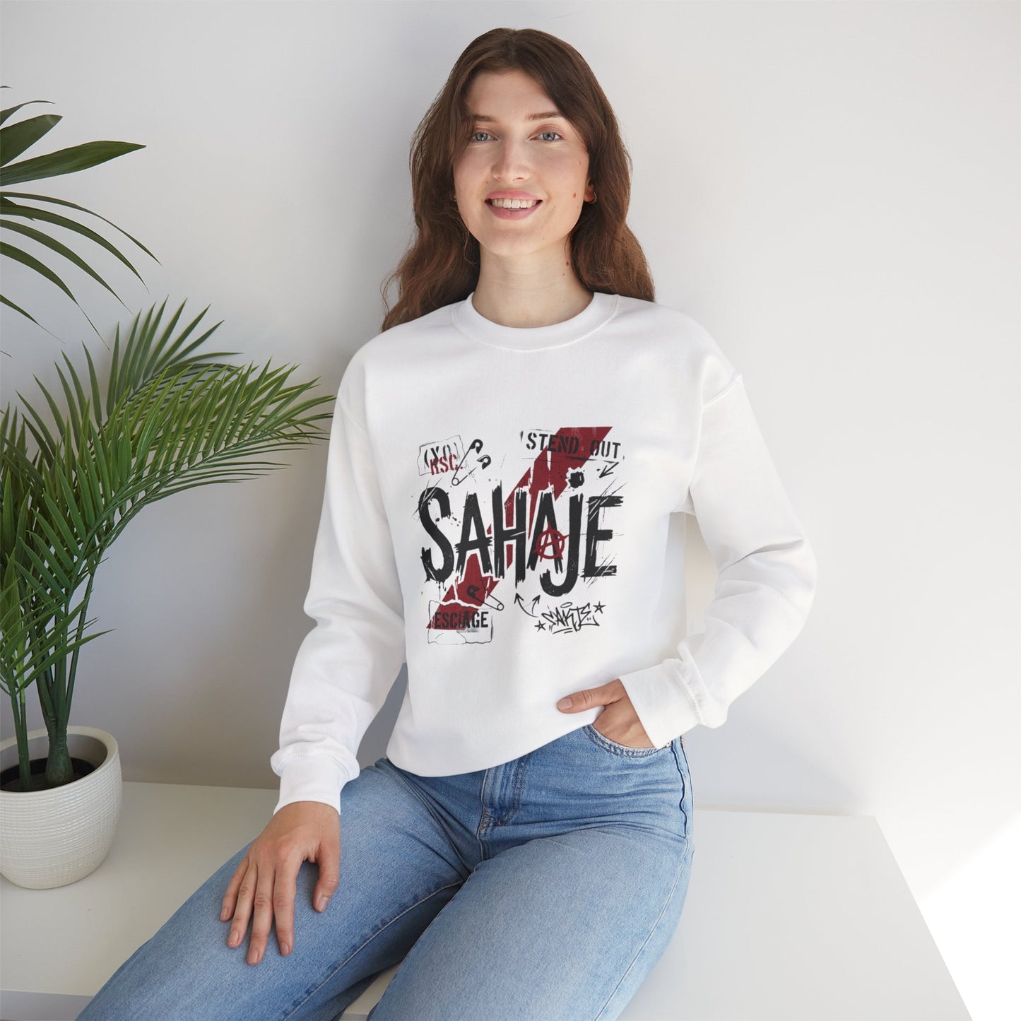 Sahaje Graphic Crewneck Sweatshirt – Streetwear Logo Pullover