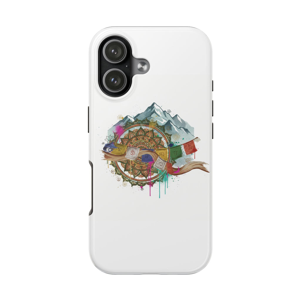 Mountain Compass Tough Phone Case with Prayer Flags & Fish Design