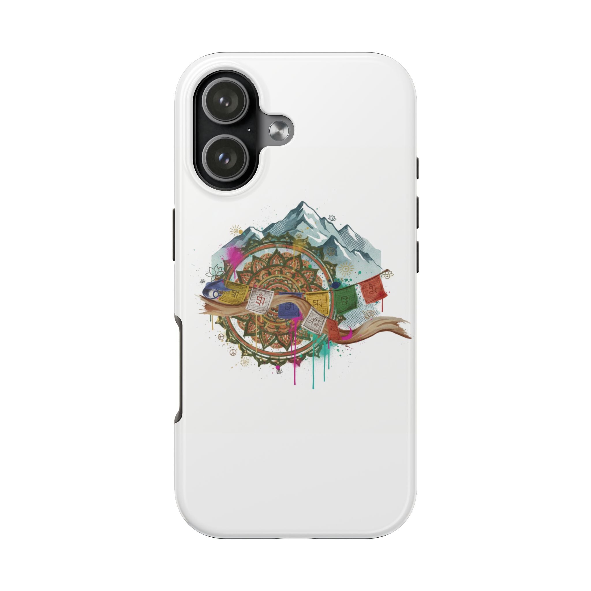 Mountain Compass Tough Phone Case with Prayer Flags & Fish Design