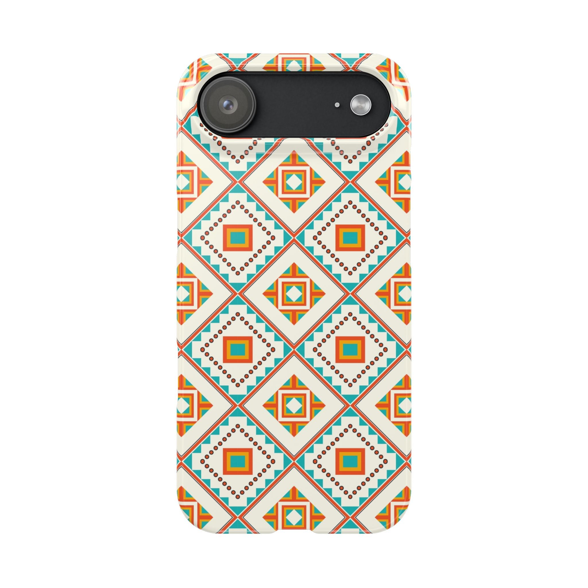 Slim Phone Case — Retro Geometric Tile Pattern (Turquoise & Orange)