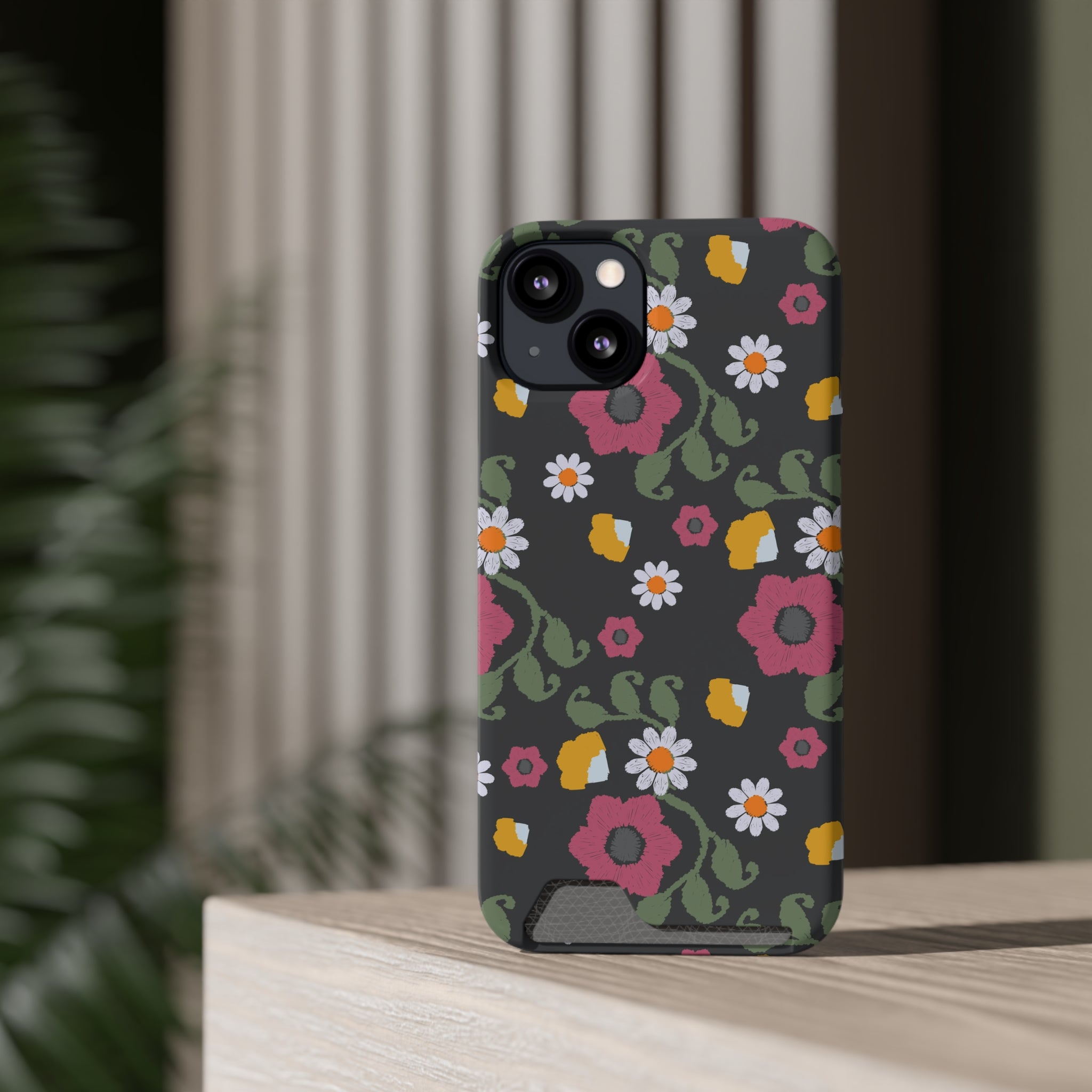 Floral Phone Case with Card Holder, Stylish Smartphone Accessory, Gifts for Her, Trendy Floral Design, Perfect for Spring & Summer