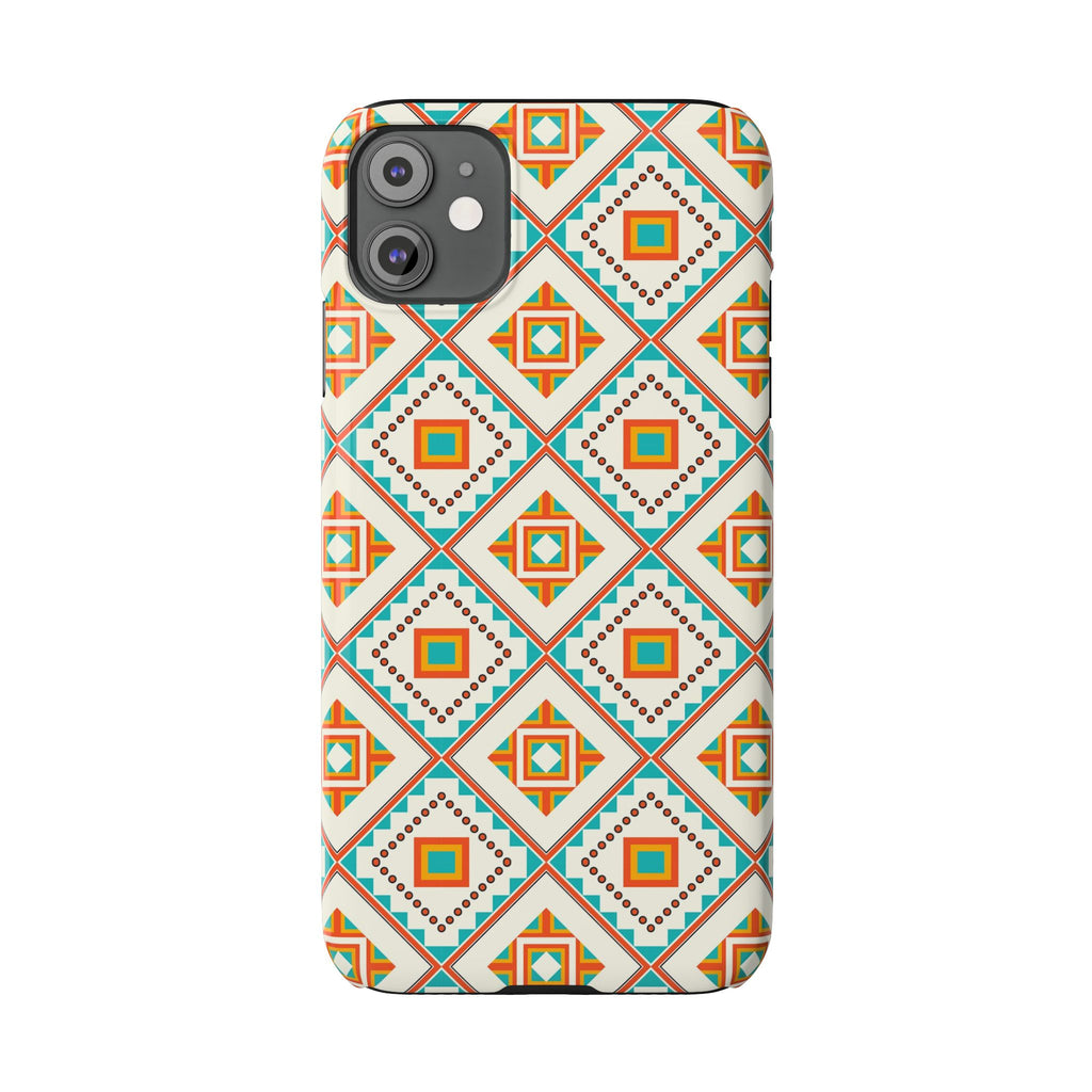 Slim Phone Case — Retro Geometric Tile Pattern (Turquoise & Orange)