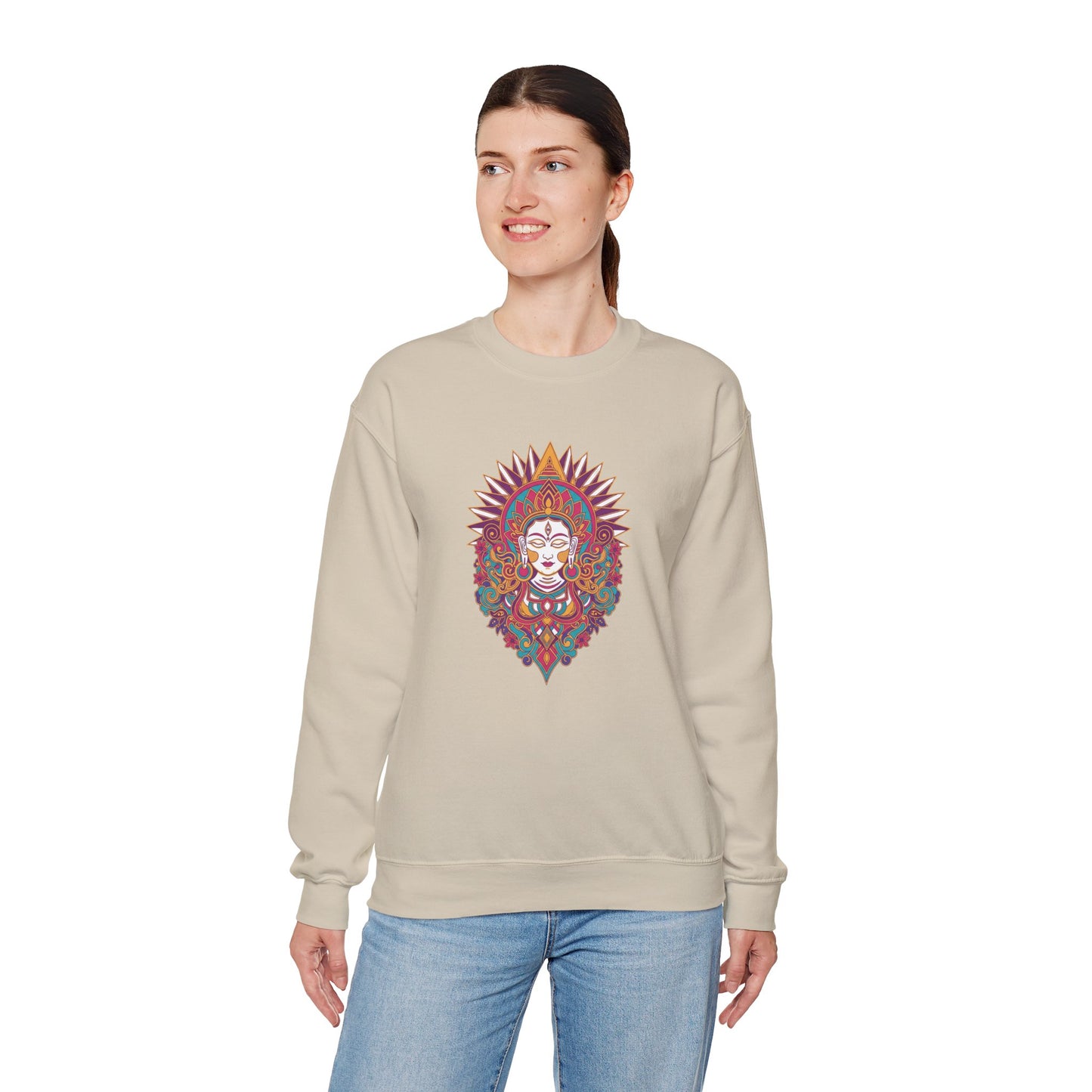 Crewneck Sweatshirt — Colorful Mandala Goddess Graphic
