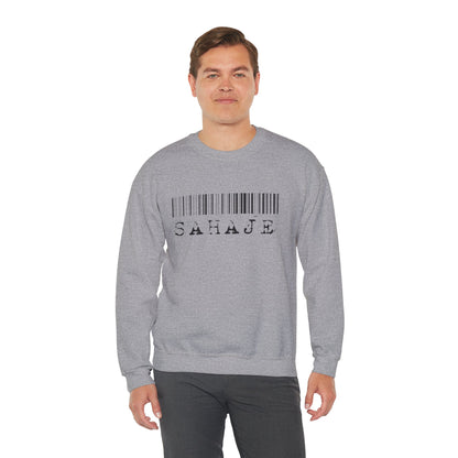 Sahaje Barcode Crewneck Sweatshirt — Minimalist White Graphic Pullover