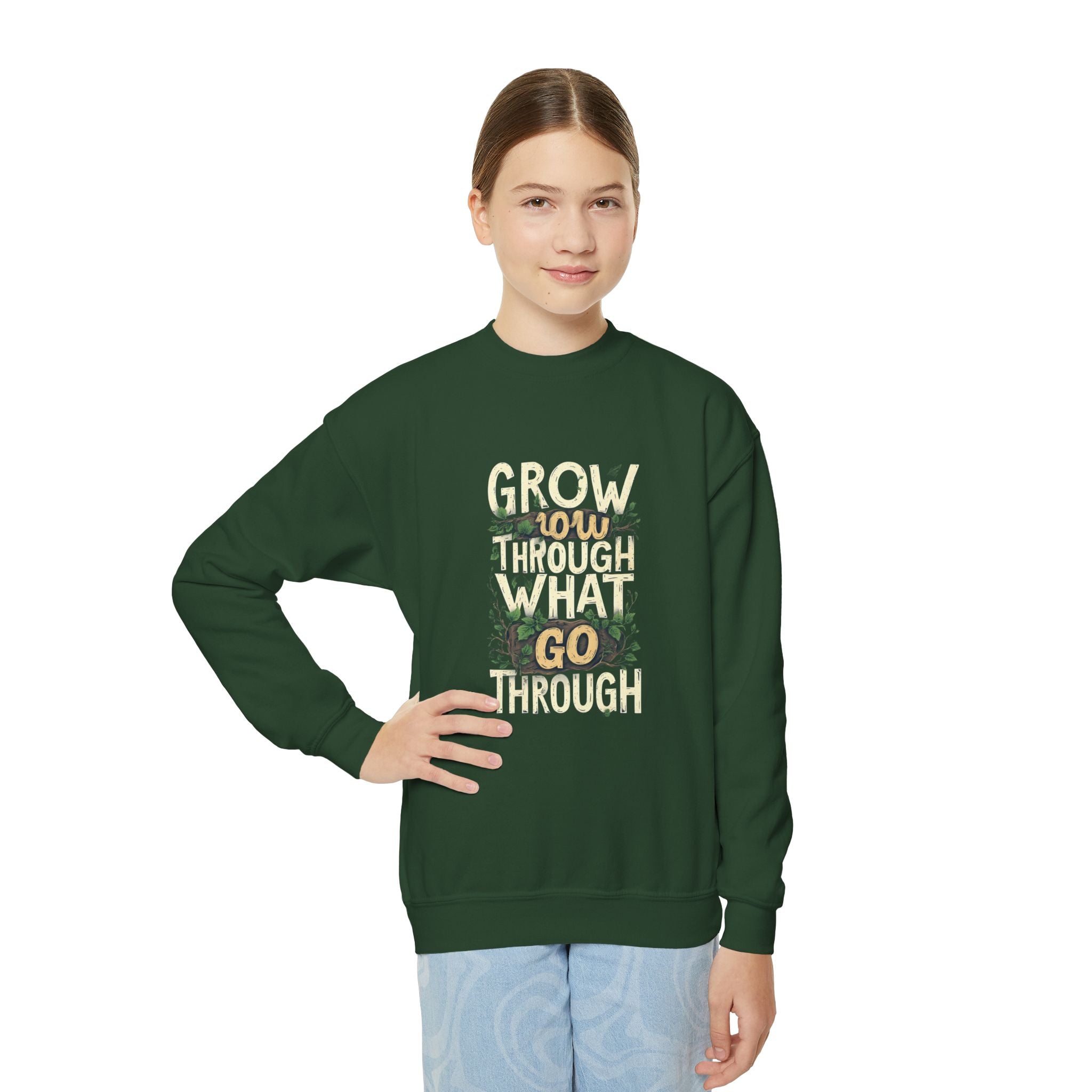 Youth Crewneck "Grow Slow, Go Far" Floral Sweatshirt