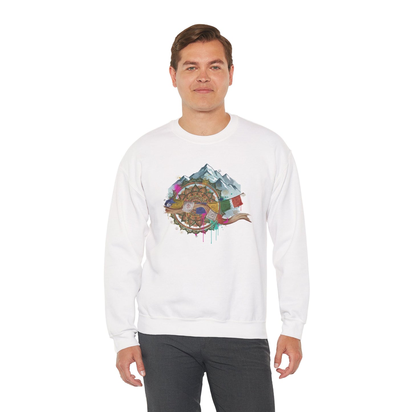 Adventure Mountain Crewneck Sweatshirt — Colorful Hiking Compass & Peaks Design