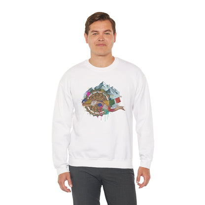 Adventure Mountain Crewneck Sweatshirt — Colorful Hiking Compass & Peaks Design