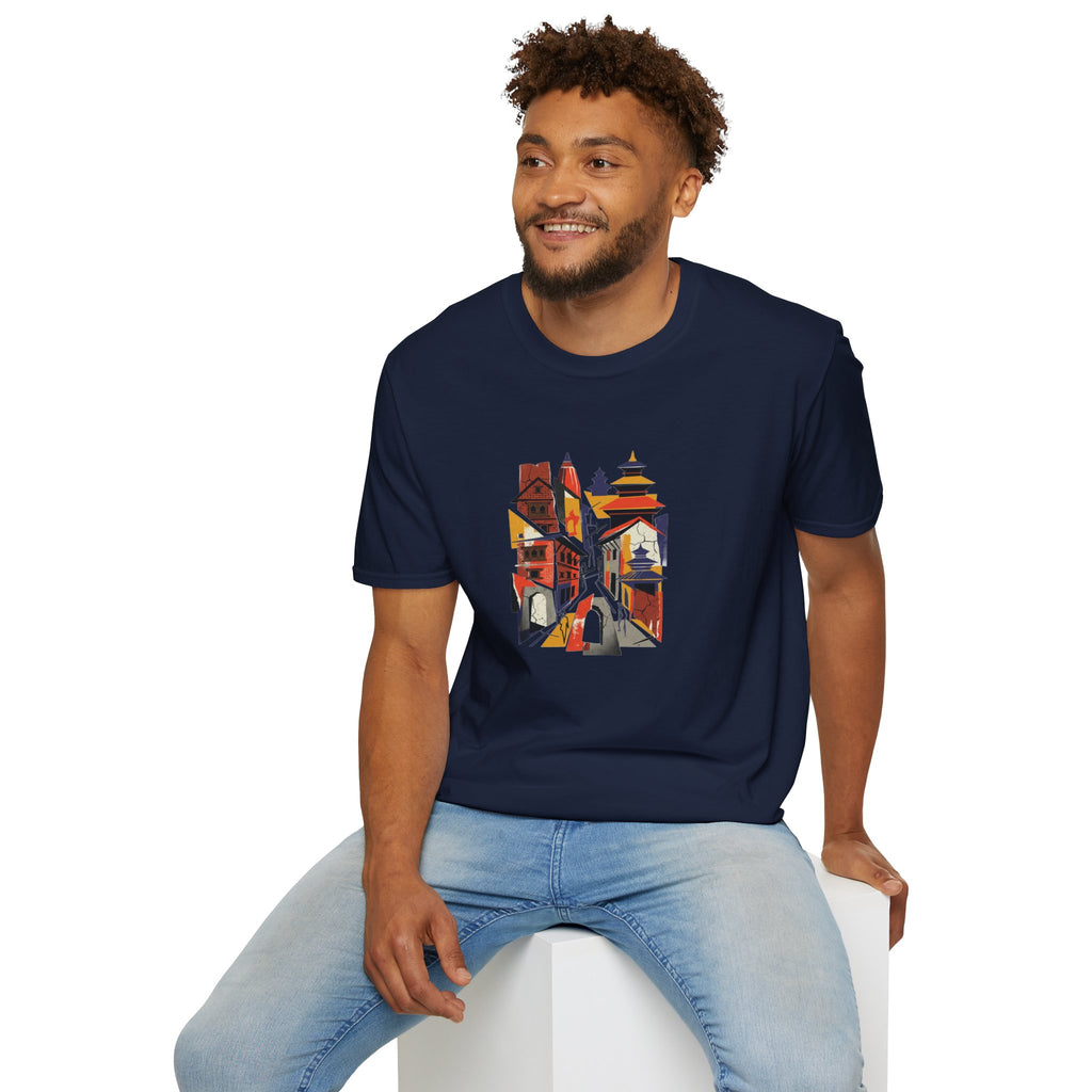 Cityscape Art Tee — Abstract Urban Alley Illustration T-Shirt