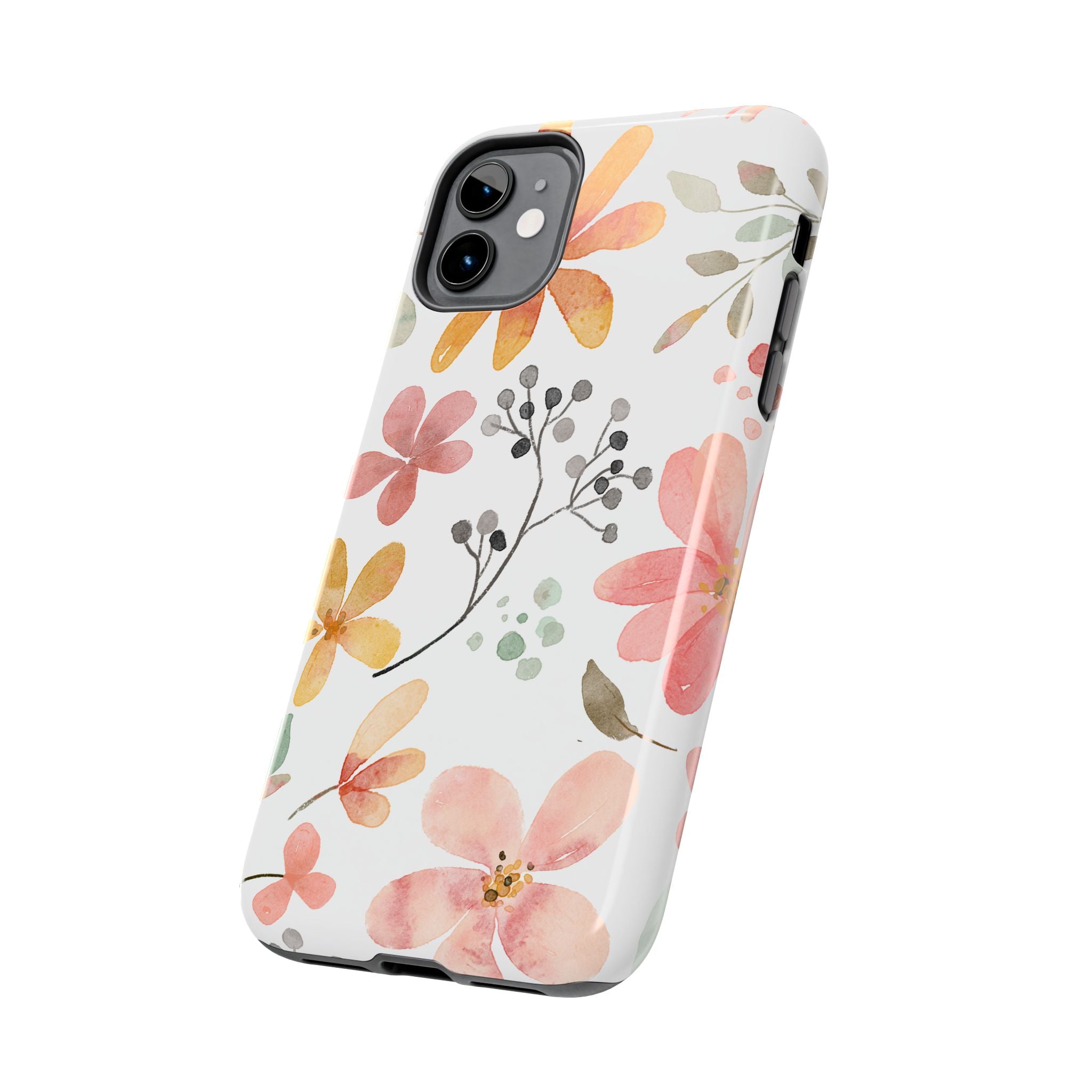 Floral Watercolor Tough Phone Case — Pink & Peach Botanical Protection