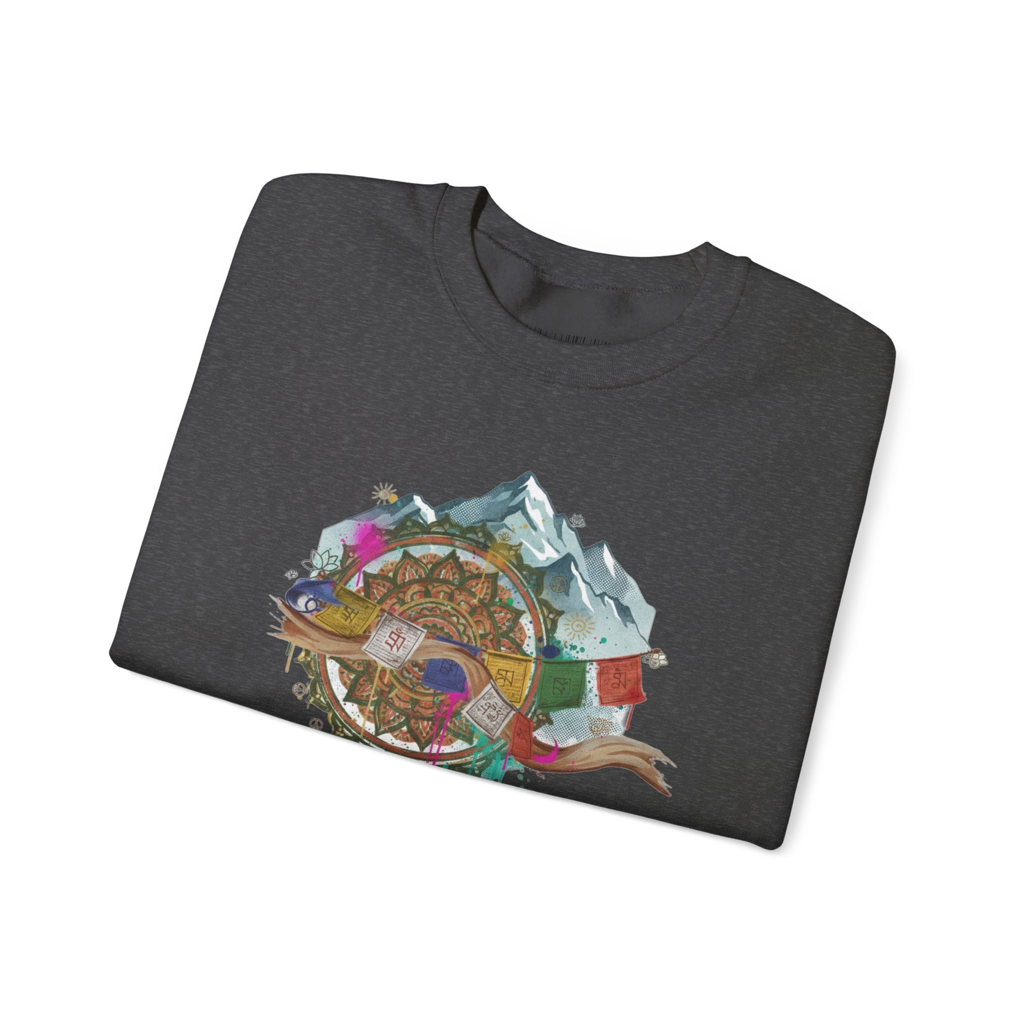 Adventure Mountain Crewneck Sweatshirt — Colorful Hiking Compass & Peaks Design