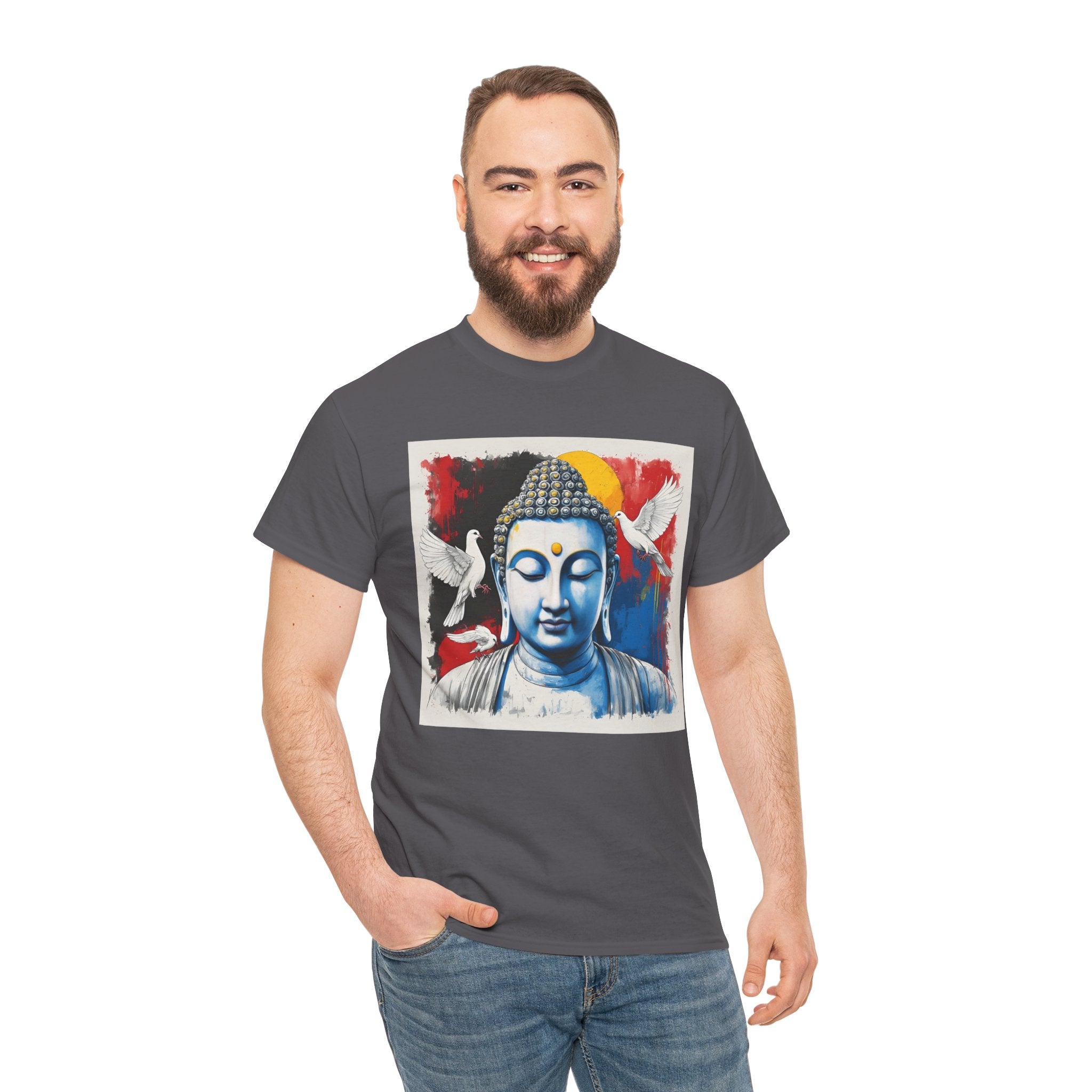 Buddha Peace Tee — Colorful Buddha & Doves Graphic T-Shirt