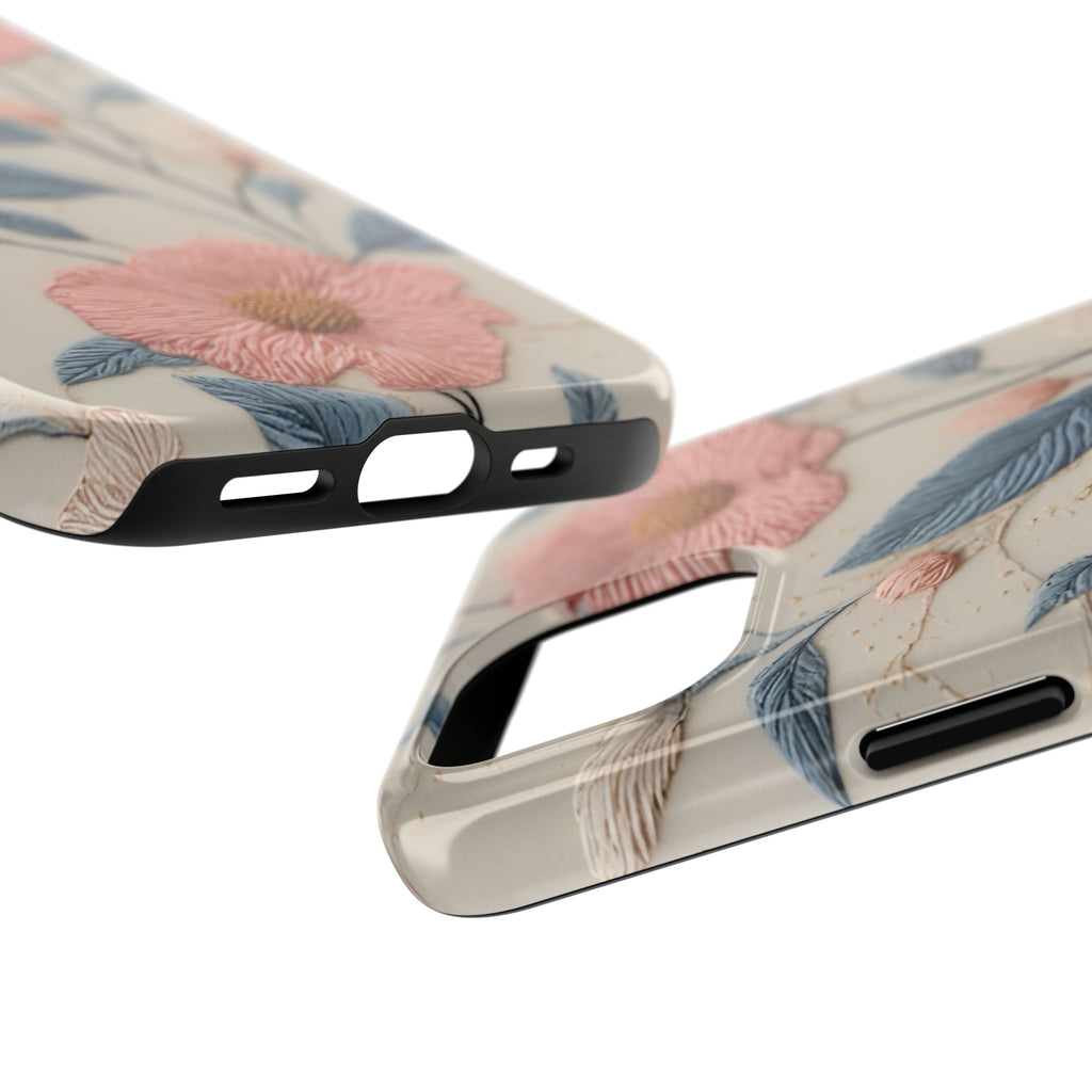 Floral Embroidered Tough Phone Case — Pink Blossom Protective Phone Cover