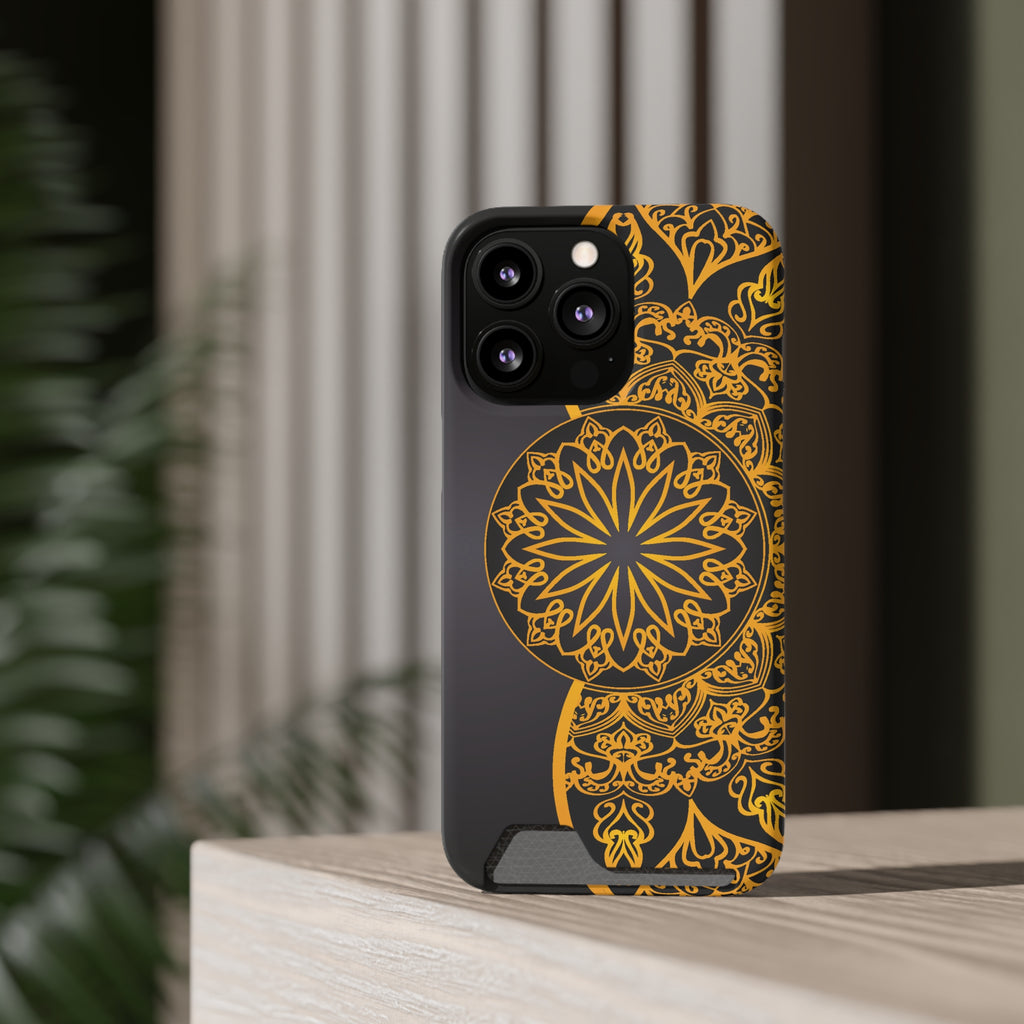 Elegant Mandala Phone Case With Card Holder, Boho Chic Gift, Smartphone Protector, Functional Accessory, Stylish Tech Decor