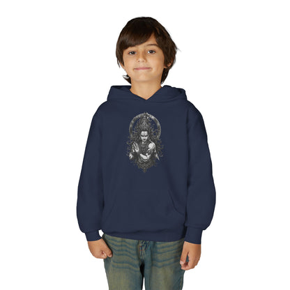 Youth Hoodie with Gothic Goddess Skull Art — Dark Fantasy Graphic Pullover