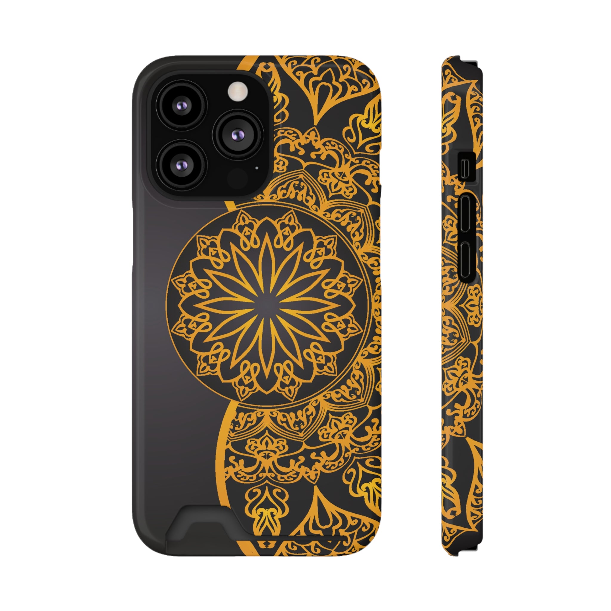 Elegant Mandala Phone Case With Card Holder, Boho Chic Gift, Smartphone Protector, Functional Accessory, Stylish Tech Decor