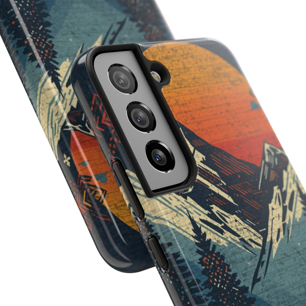 Tough Phone Case — Retro Mountain Sunset Design