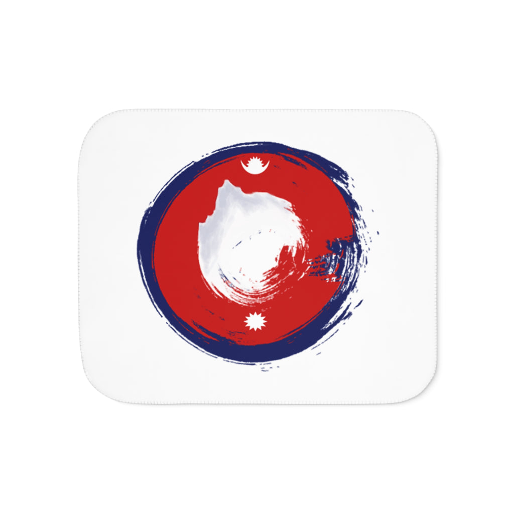 Nepal Circle Brush Sherpa Blanket — Red & Blue Mandala Fleece Throw