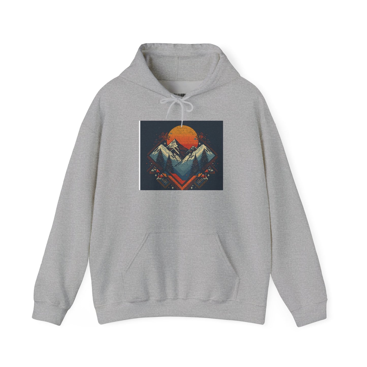 Mountain Sunset Hoodie – Retro Geometric Peaks & Rising Sun Sweatshirt