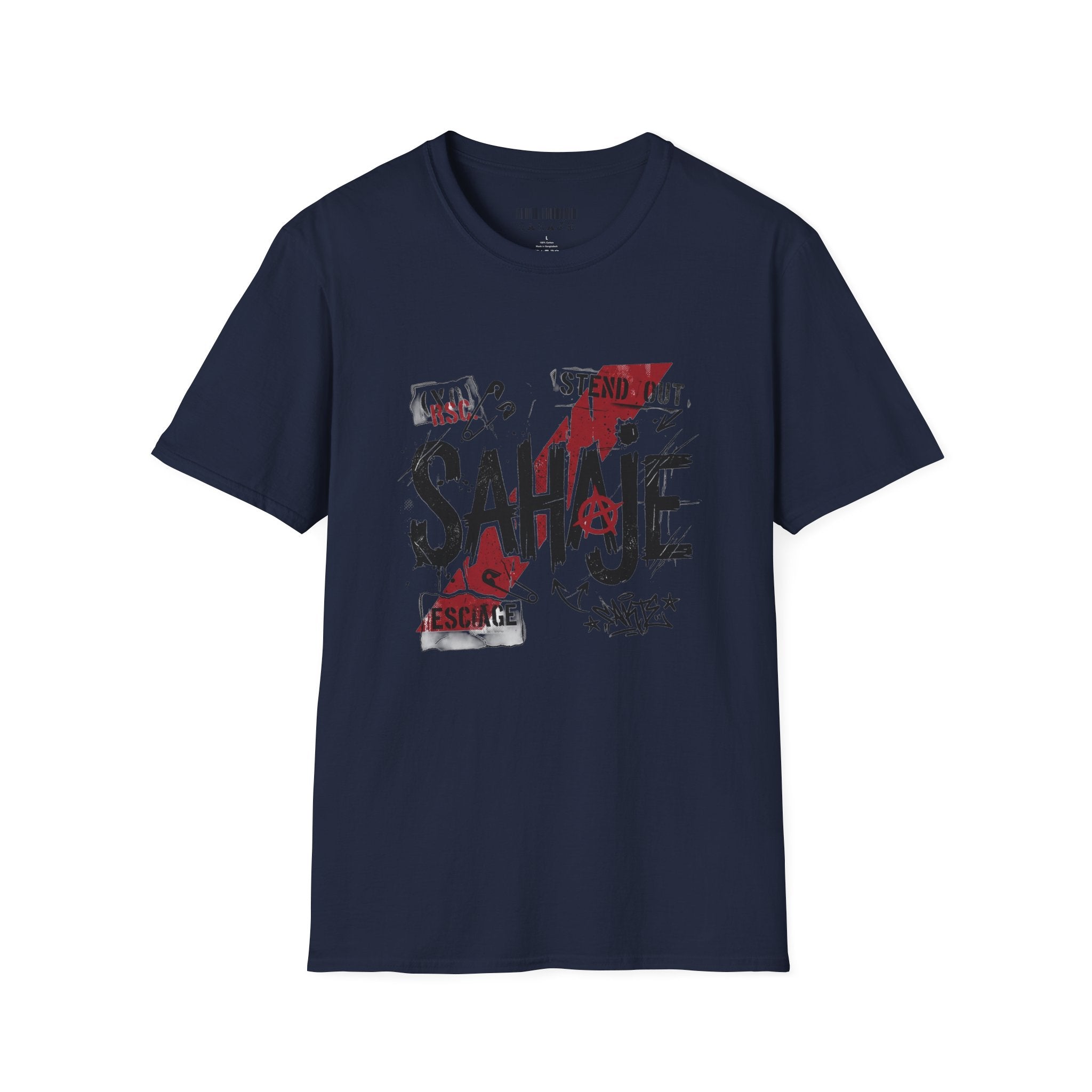 Sahajé Graphic T-Shirt — Bold Streetwear Tee with Red Slash Design