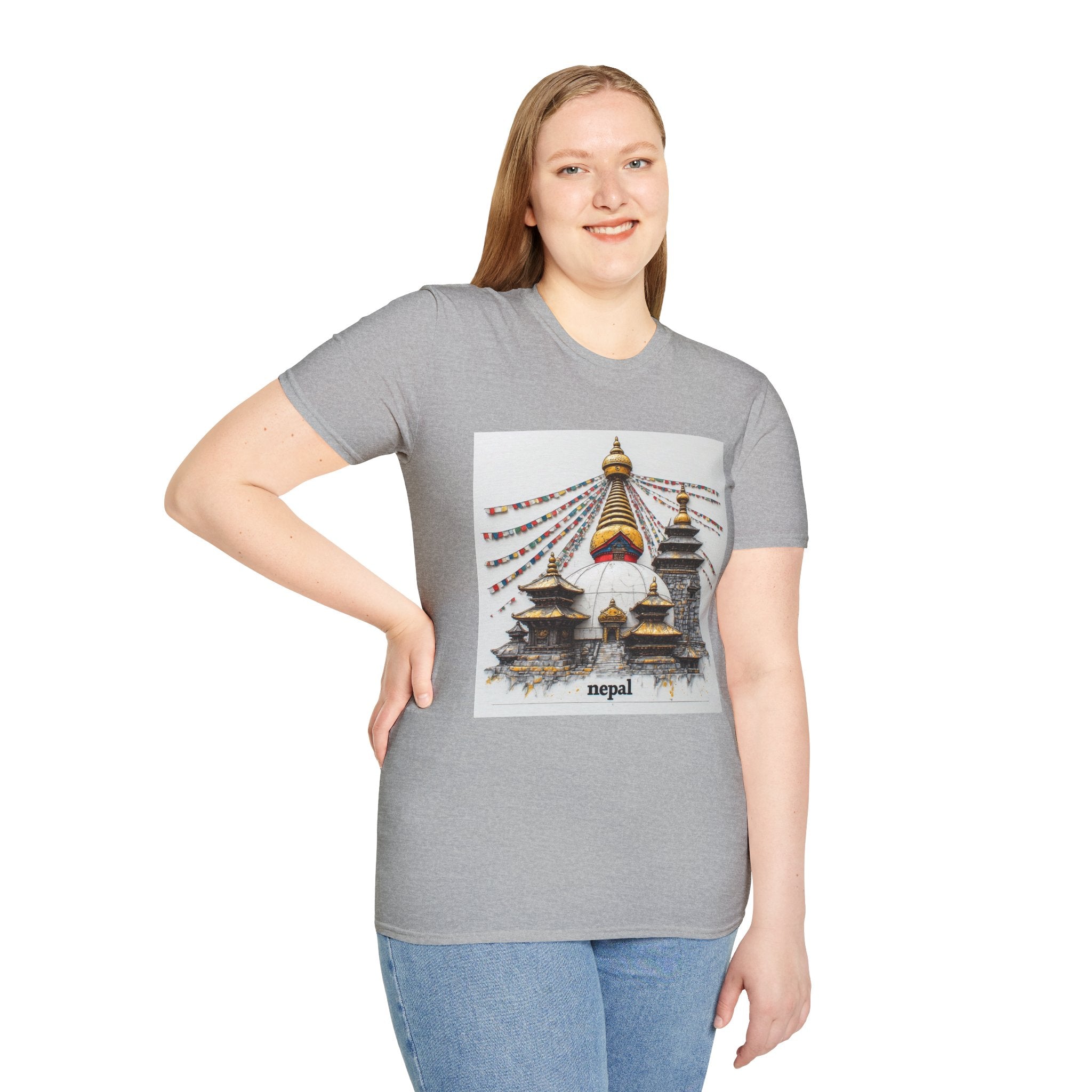 Nepal Temple Graphic T-Shirt — Boudhanath Stupa Prayer Flags Travel Tee