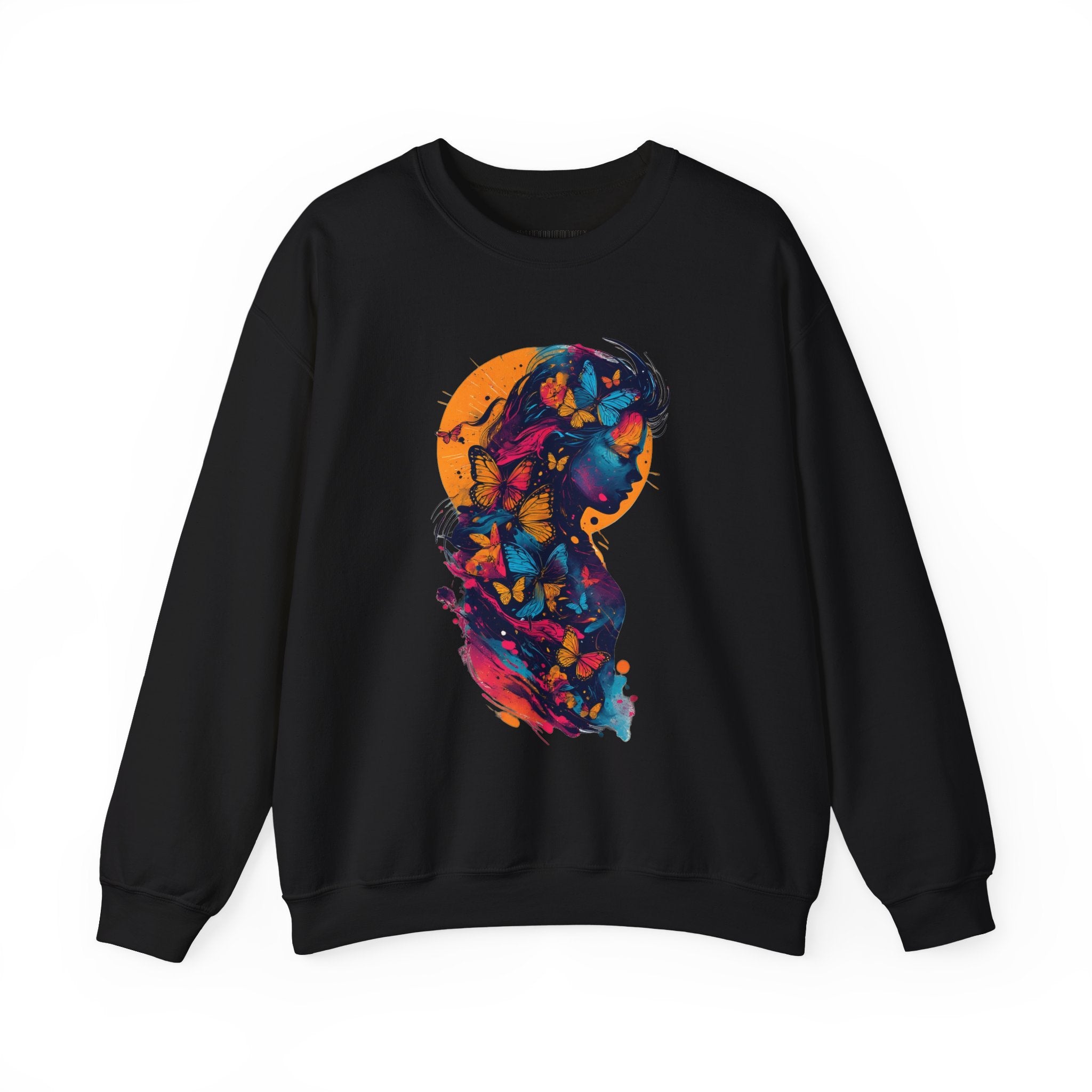 Butterfly Silhouette Crewneck Sweatshirt — Colorful Butterfly Profile Graphic