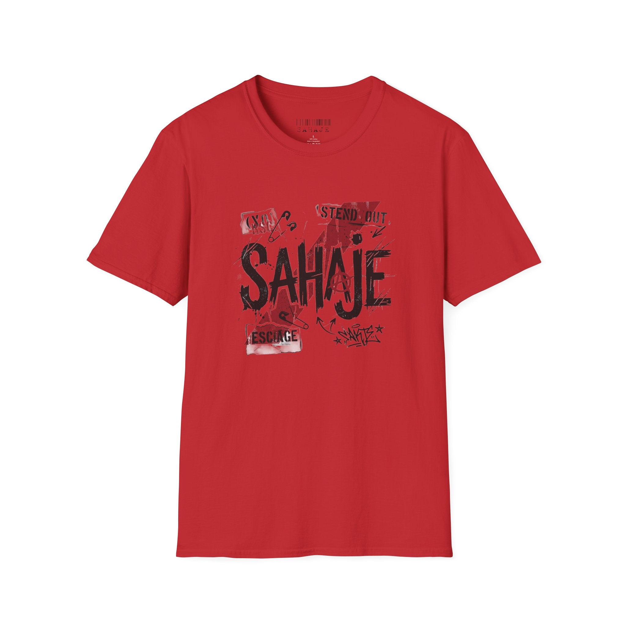 SAHAJE Graphic T‑Shirt — Distressed Red Accent Streetwear Tee
