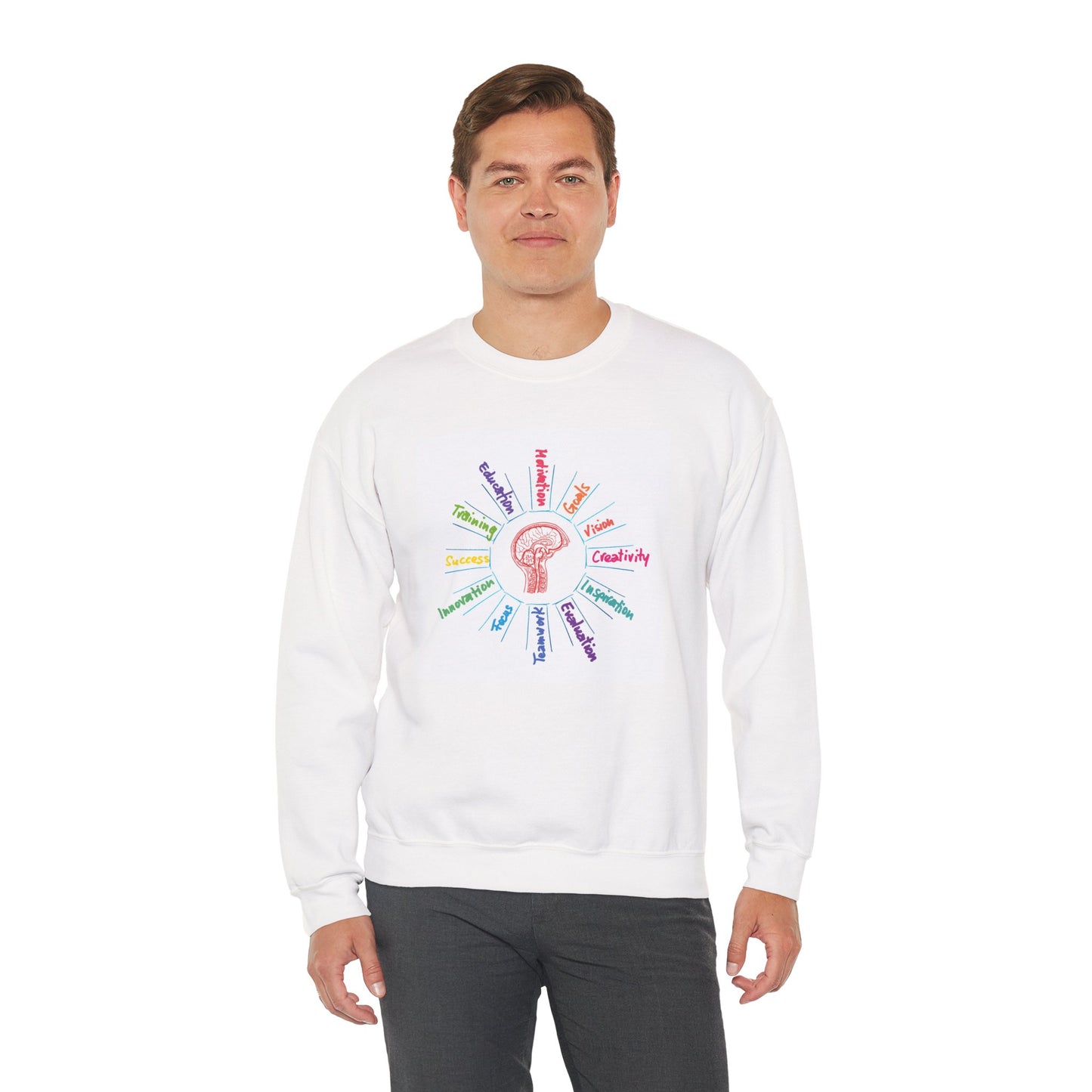 Crewneck Sweatshirt — Rainbow Mindset Design (Creativity, Curiosity, Confidence)