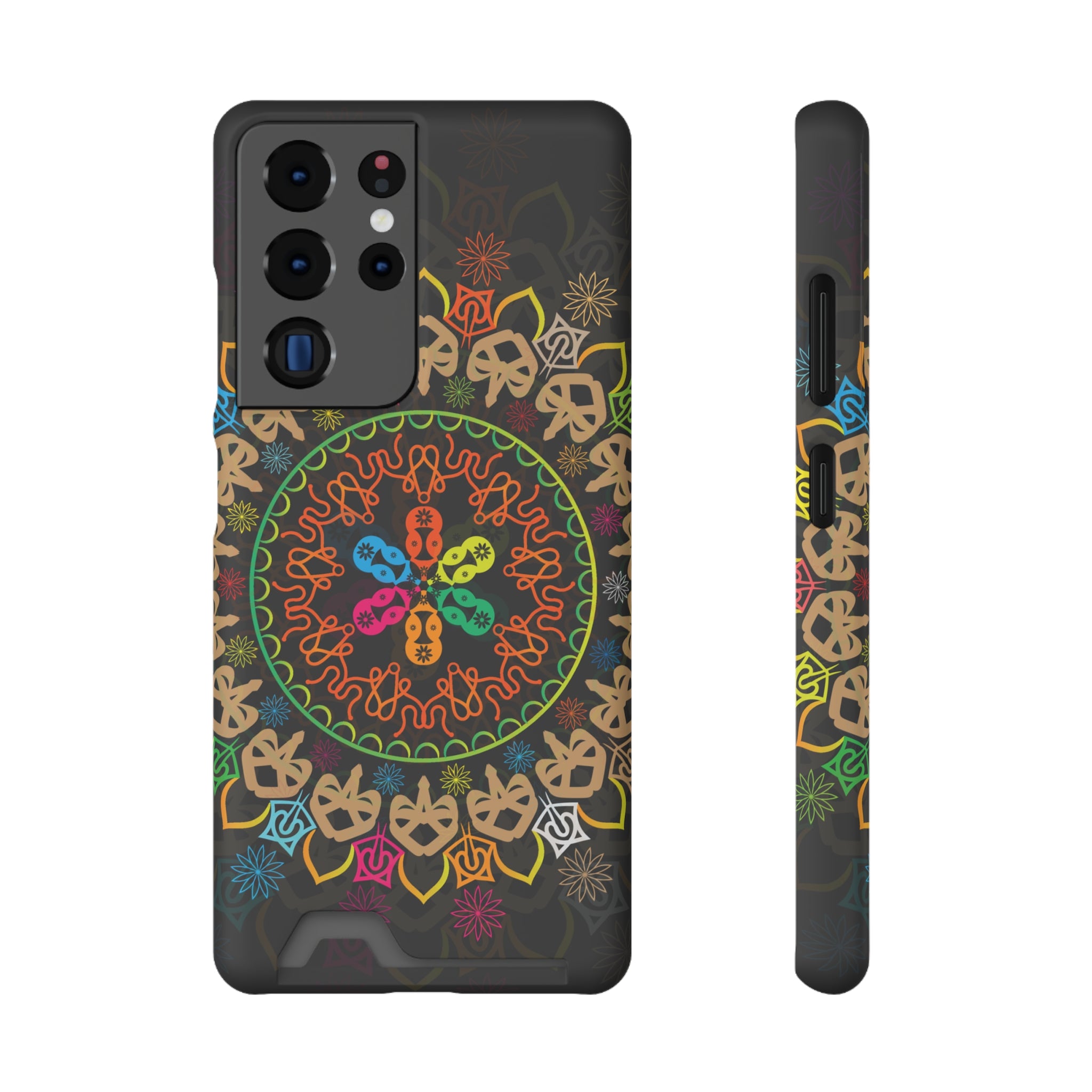 Colorful Mandala Phone Case with Card Holder, Bohemian Phone Accessory, Gift for Him/Her, Vibrant Smartphone Case, Artistic Phone Cover