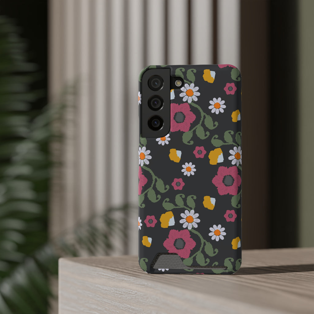 Floral Phone Case with Card Holder, Stylish Smartphone Accessory, Gifts for Her, Trendy Floral Design, Perfect for Spring & Summer