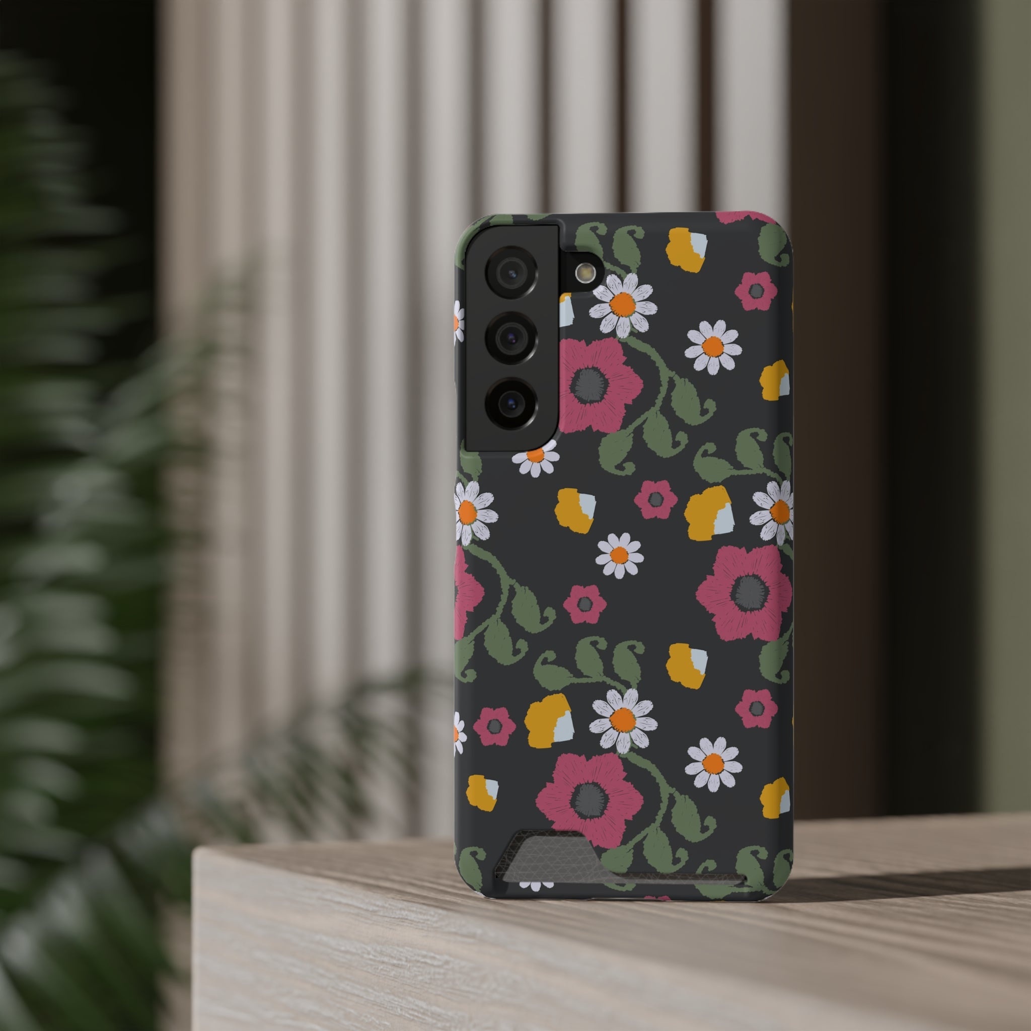 Floral Phone Case with Card Holder, Stylish Smartphone Accessory, Gifts for Her, Trendy Floral Design, Perfect for Spring & Summer